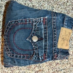 True Religion Straight Jeans in Blue with Red Accents